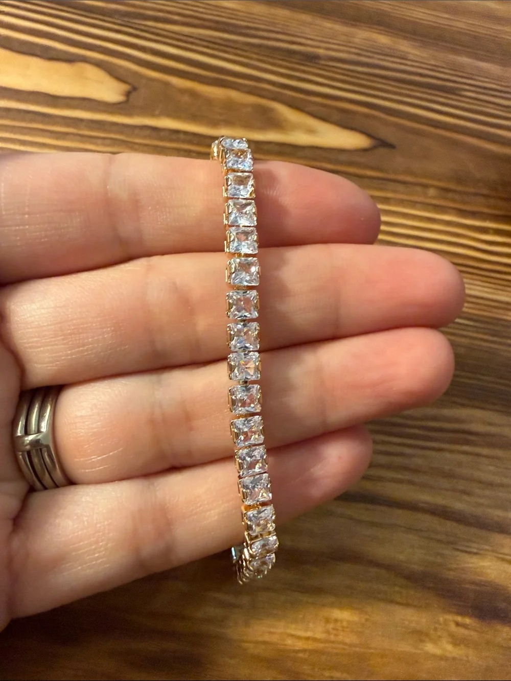 Gold Plated Elegant Rose Gold Tennis Bracelet with Clear Stones